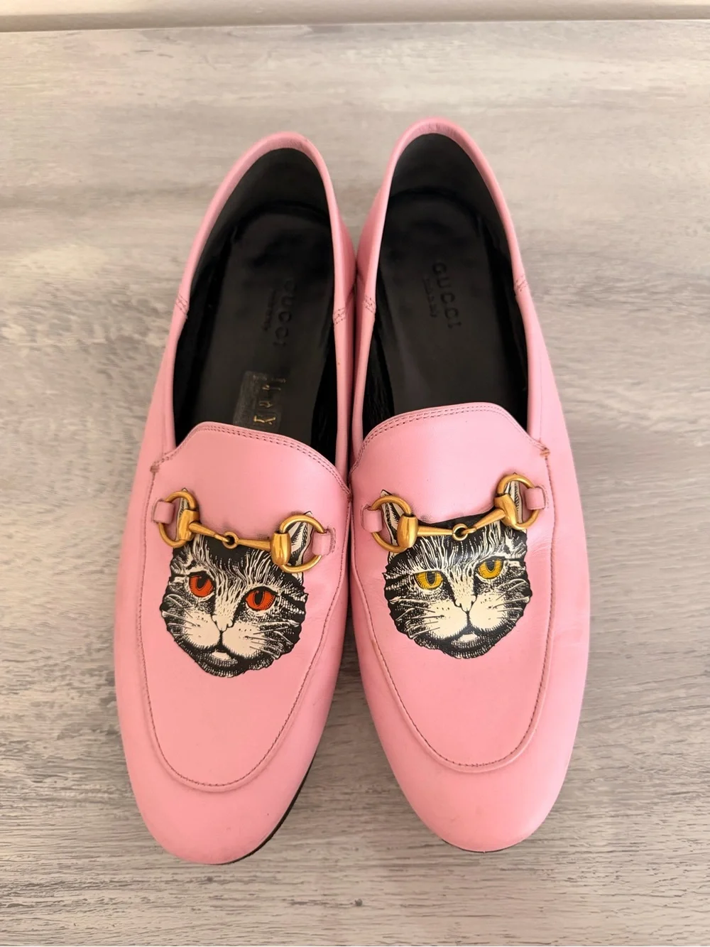 Gucci Authentic Mystic Cat Brixton Pink Leather Loafers Flats Size 8 (EU 38)